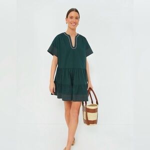 Pomander Place Kinsley Dress Evergreen Green Cotton Mini Size XS Pockets